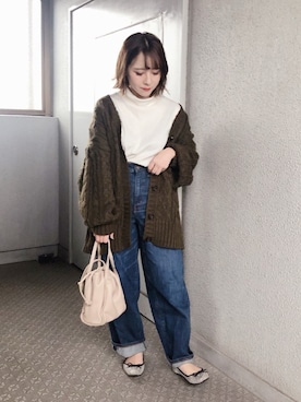 「GRL（グレイル）の2way巾着ショルダーバッグ（ショルダーバッグ）」を使った、yumi.さん（レディース・151cm）の冬コーディネート