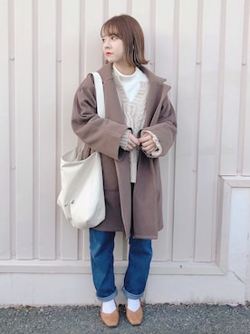 「ケーブルニット」｜「アイテム（トレンチコート）」を使った、yumi.さん（レディース・151cm）の冬コーディネート
