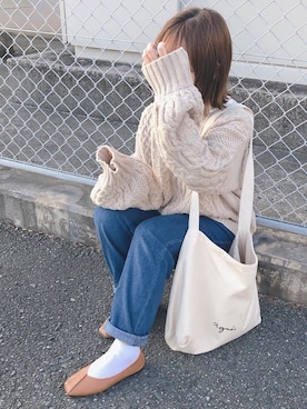 「袖ボリューム」｜「アイテム（バレエシューズ）」を使った、yumi.さん（レディース・151cm）の冬コーディネート