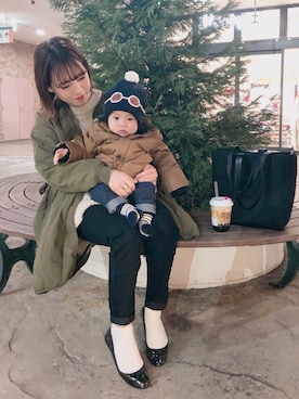 「petit main（プティマイン）のアイテム（ニットキャップ/ビーニー）」を使った、yumi.さん（レディース・151cm）の冬コーディネート
