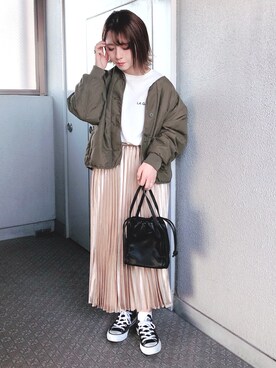 「GRL（グレイル）の2way巾着ショルダーバッグ（ショルダーバッグ）」を使った、yumi.さん（レディース・151cm）の冬コーディネート