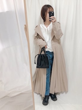 「GRL（グレイル）の2way巾着ショルダーバッグ（ショルダーバッグ）」を使った、yumi.さん（レディース・151cm）の冬コーディネート