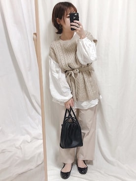 「GRL（グレイル）の2way巾着ショルダーバッグ（ショルダーバッグ）」を使った、yumi.さん（レディース・151cm）の冬コーディネート