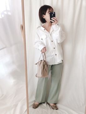 「GRL（グレイル）の2way巾着ショルダーバッグ（ショルダーバッグ）」を使った、yumi.さん（レディース・151cm）の春コーディネート