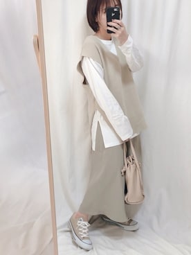 「GRL（グレイル）の2way巾着ショルダーバッグ（ショルダーバッグ）」を使った、yumi.さん（レディース・151cm）の春コーディネート