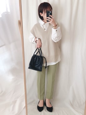 「GRL（グレイル）の2way巾着ショルダーバッグ（ショルダーバッグ）」を使った、yumi.さん（レディース・151cm）の春コーディネート