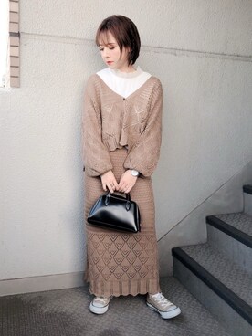 「透かし編みニット」｜yumi.さん（レディース・151cm）の春コーディネート