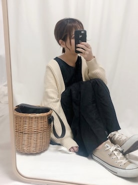 「GRL（グレイル）のバスケットカゴバッグ（かごバッグ）」を使った、yumi.さん（レディース・151cm）の春コーディネート