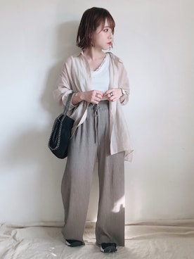 「シースルー」｜「アイテム（トップス、ベージュ系）」を使った、yumi.さん（レディース・151cm）の夏コーディネート