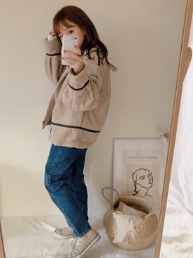 「tiptop（ティップトップ）のアイテム（ムートンコート）」を使った、yumi.さん（レディース・151cm）の秋コーディネート