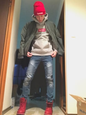 「LEGENDA（レジェンダ）のアイテム（MA-1）」を使った、panchan.さん（メンズ・181cm）の冬コーディネート