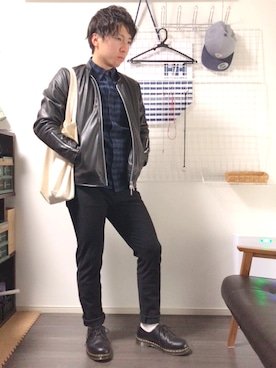 「AZUL by moussy（アズールバイマウジー）のアイテム（ブルゾン）」を使った、monさん（メンズ・165cm）の冬コーディネート