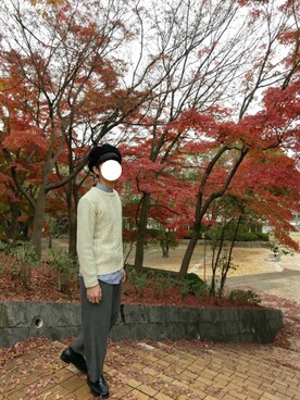 「no brand（ノーブランド）のアイテム（ローファー）」を使った、NOWOさん（メンズ・173cm）の冬コーディネート
