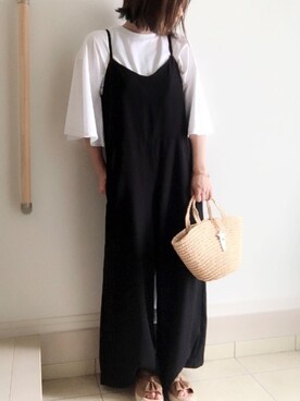 「フレアスリーブ」｜「アイテム（つなぎ/オールインワン）」を使った、nonさん（レディース・154cm）の夏コーディネート