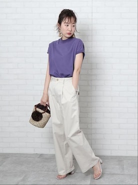 「coen（コーエン）のシーグラスミニかごバッグ（バスケット）（かごバッグ）」を使った、coen ハヤシライコさん（レディース・160cm）の夏コーディネート