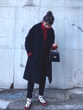 「GU（ジーユー）のアイテム（デニムパンツ、ブラック系）」を使った、レミヲさん（レディース・157cm）の冬コーディネート