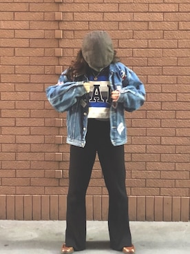 「EDWIN（エドウィン）のアイテム（デニムジャケット、ブルー系）」を使った、レミヲさん（レディース・157cm）の冬コーディネート