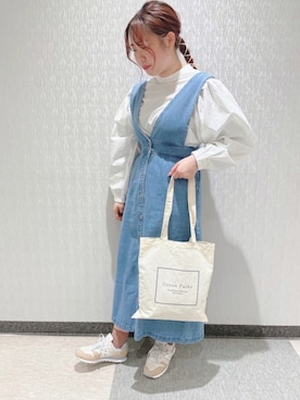 「デニムワンピース着まわし」｜きゃらめるさん（レディース・158cm）の冬コーディネート