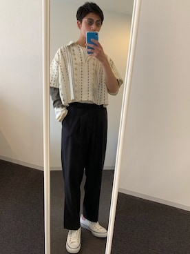 「アイテム（その他トップス、ホワイト系）」を使った、 Katsuma_Uさん（メンズ・180cm）の春コーディネート