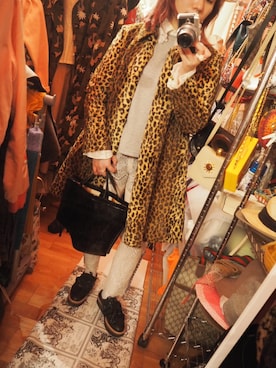 「ヒョウ柄コート」｜laniさん（レディース・153cm）の冬コーディネート