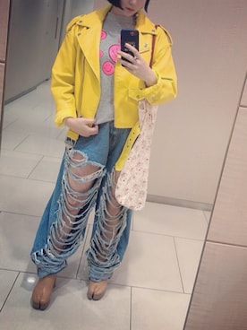「マルジェラ」｜「アイテム（ライダースジャケット）」を使った、laniさん（レディース・153cm）の秋コーディネート