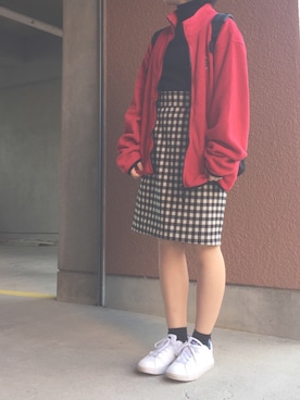 「OZOC（オゾック）のアイテム（スカート、ブラック系）」を使った、a k aさん（レディース・156cm）の春コーディネート