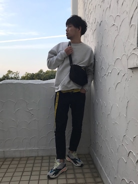「OFF-WHITE」｜「アイテム（スウェット）」を使った、heyheyさん（メンズ・182cm）の冬コーディネート