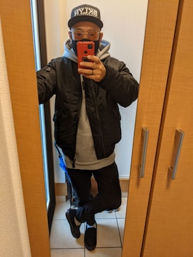 「BEAMS（ビームス）のアイテム（MA-1）」を使った、YOSAKU☆TEEさん（メンズ・170cm）の冬コーディネート