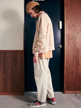 「LIDNM（リドム）のアイテム（MA-1）」を使った、LIDNMさん（メンズ・180cm）の春コーディネート