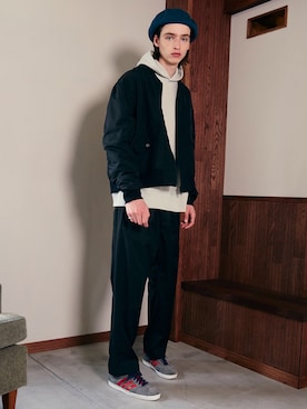 「LIDNM（リドム）のアイテム（MA-1）」を使った、LIDNMさん（メンズ・180cm）の春コーディネート