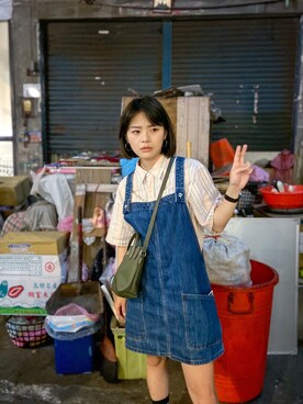 「MANGO（マンゴ）のアイテム（オールインワン・サロペット）」を使った、cccchubbyさん（レディース・153cm）の秋コーディネート