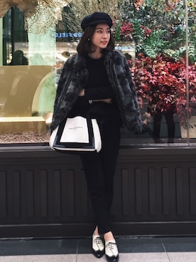 「フェザー」｜「アイテム（キャスケット）」を使った、yuka otaさん（レディース・161cm）の冬コーディネート