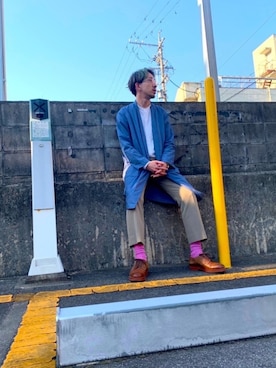 「ADAM ET ROPE'（アダムエロペ）のアイテム（その他アウター）」を使った、kutuoさん（メンズ・174cm）の春コーディネート