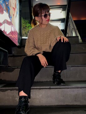 「ブラウンニット」｜「アイテム（アクセサリー）」を使った、ｈａｎａさん（レディース・161cm）の冬コーディネート