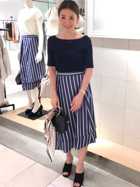 「ストライプスカート」｜「アイテム（財布/小物）」を使った、AOI(Tonal)さん（レディース・158cm）の夏コーディネート