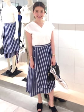 「ストライプスカート」｜「アイテム（財布/小物）」を使った、AOI(Tonal)さん（レディース・158cm）の夏コーディネート