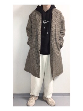 「coen（コーエン）のアイテム（チェスターコート）」を使った、oshachillさん（メンズ・171cm）の冬コーディネート