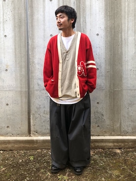「レタードカーディガン」｜オ・イツキさん（メンズ・171cm）の冬コーディネート