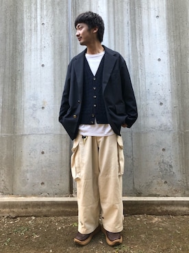 「is-ness（イズネス）のアイテム（シューズ）」を使った、オ・イツキさん（メンズ・171cm）の冬コーディネート