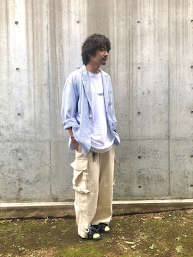 「RANDT（アールアンドティー）のアイテム（ジャケット/アウター）」を使った、オ・イツキさん（メンズ・171cm）の夏コーディネート