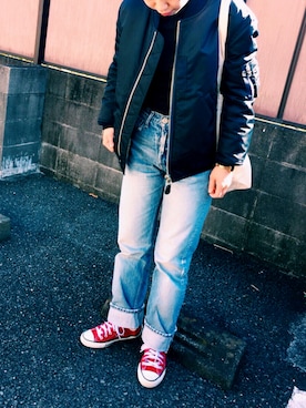 「MOUSSY（マウジー）のアイテム（ナイロンジャケット）」を使った、NRKさん（レディース・155cm）の春コーディネート