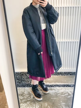 「中綿」｜「アイテム（ブルゾン）」を使った、mochiさん（レディース・162cm）の冬コーディネート
