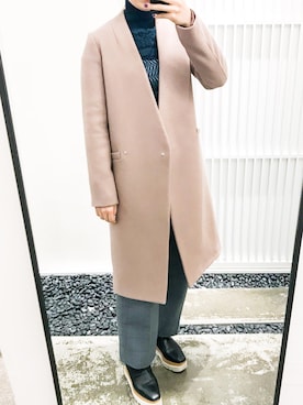 「ジャガード」｜「アイテム（チェスターコート）」を使った、mochiさん（レディース・162cm）の冬コーディネート