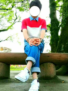 「soe（ソーイ）のアイテム（Tシャツ/カットソー）」を使った、がのさん（メンズ・163cm）の夏コーディネート