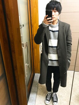 「URBAN RESEARCH Sonny Label（アーバンリサーチサニーレーベル）のSonny Label シャギーマルチボーダープルオーバー（ニット/セーター、グレー系）」を使った、kurioさん（メンズ・168cm）の冬コーディネート