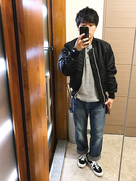「Dr. Martens（ドクターマーチン）のアイテム（ミリタリージャケット）」を使った、kurioさん（メンズ・168cm）の冬コーディネート