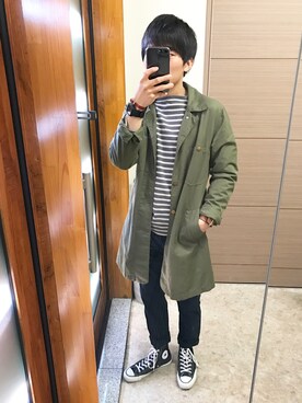 「ORCIVAL（オーシバル）の【ORCIVAL】	コットンロード　フレンチバスクシャツ WHT　（Tシャツ/カットソー、グレー系）」を使った、kurioさん（メンズ・168cm）の春コーディネート