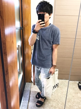 「URBAN RESEARCH Sonny Label（アーバンリサーチサニーレーベル）のSonny Label プリント入りパイルT（Tシャツ/カットソー、ブルー系）」を使った、kurioさん（メンズ・168cm）の夏コーディネート