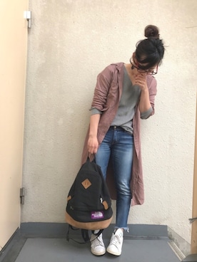 「くすみピンク」｜「アイテム（シャツワンピース）」を使った、＊:)ayaさん（レディース・160cm）の春コーディネート