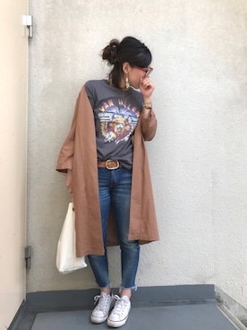 「ロックT」｜「アイテム（その他アウター）」を使った、＊:)ayaさん（レディース・160cm）の春コーディネート